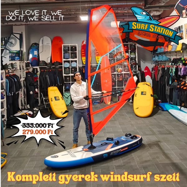 Gyerek Windsurf komplett szett (205L deszka &amp; 2.0-2.5-3.0 vitorla )